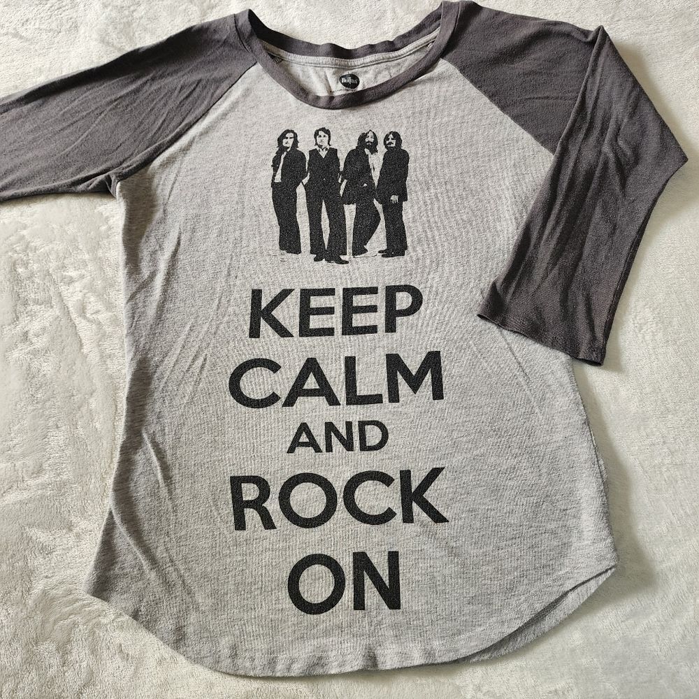 The Beatles 2012 Keep Calm And Rock On Baseball Tshirt Size Medium